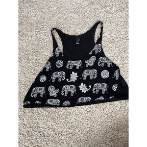 Windsor Black Elephant Paisley boho Indian desi print crop top